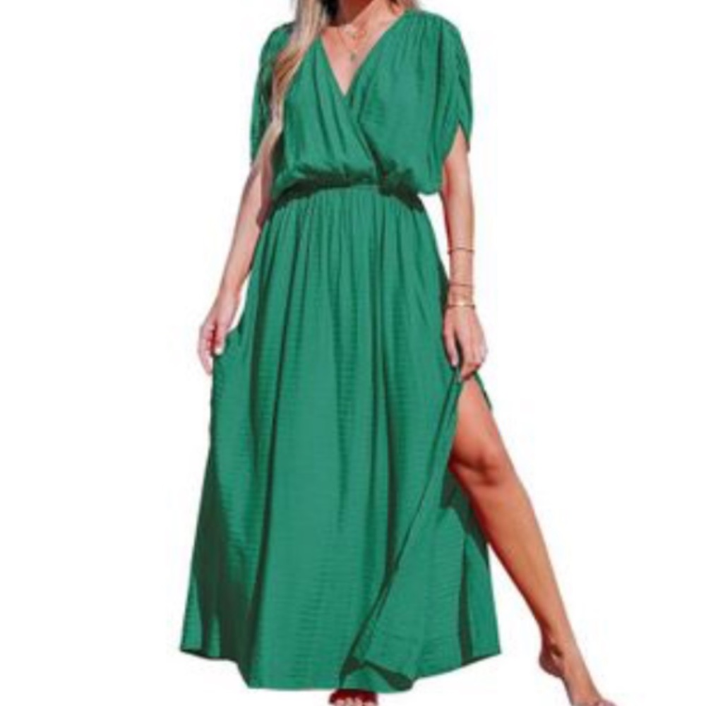 Surplice Neckline Leg Slit Maxi Dress